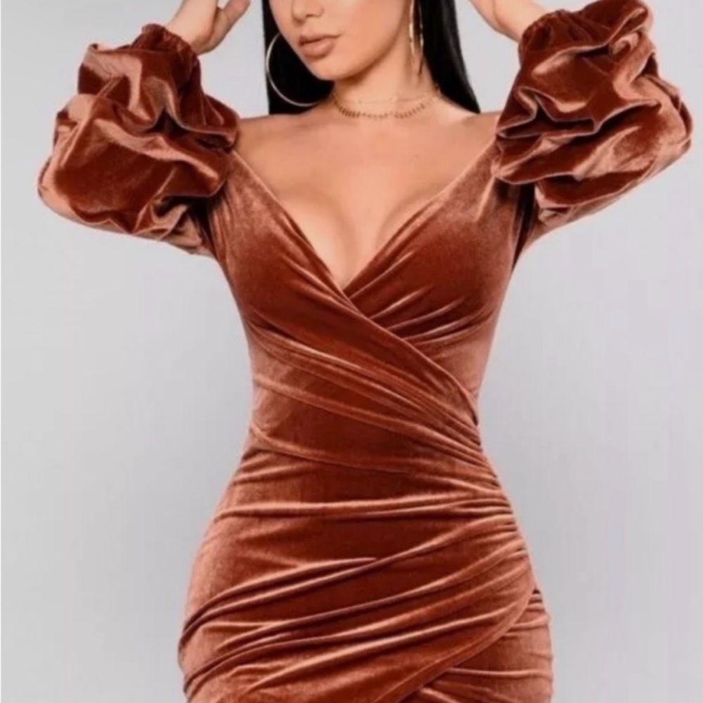 Fashion Nova | S, Velvet Copper Dress